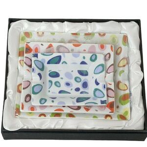 NEW 3 Trinket Dishes Ashtrays Mod Abstract Circle Design Blue Pink Orange